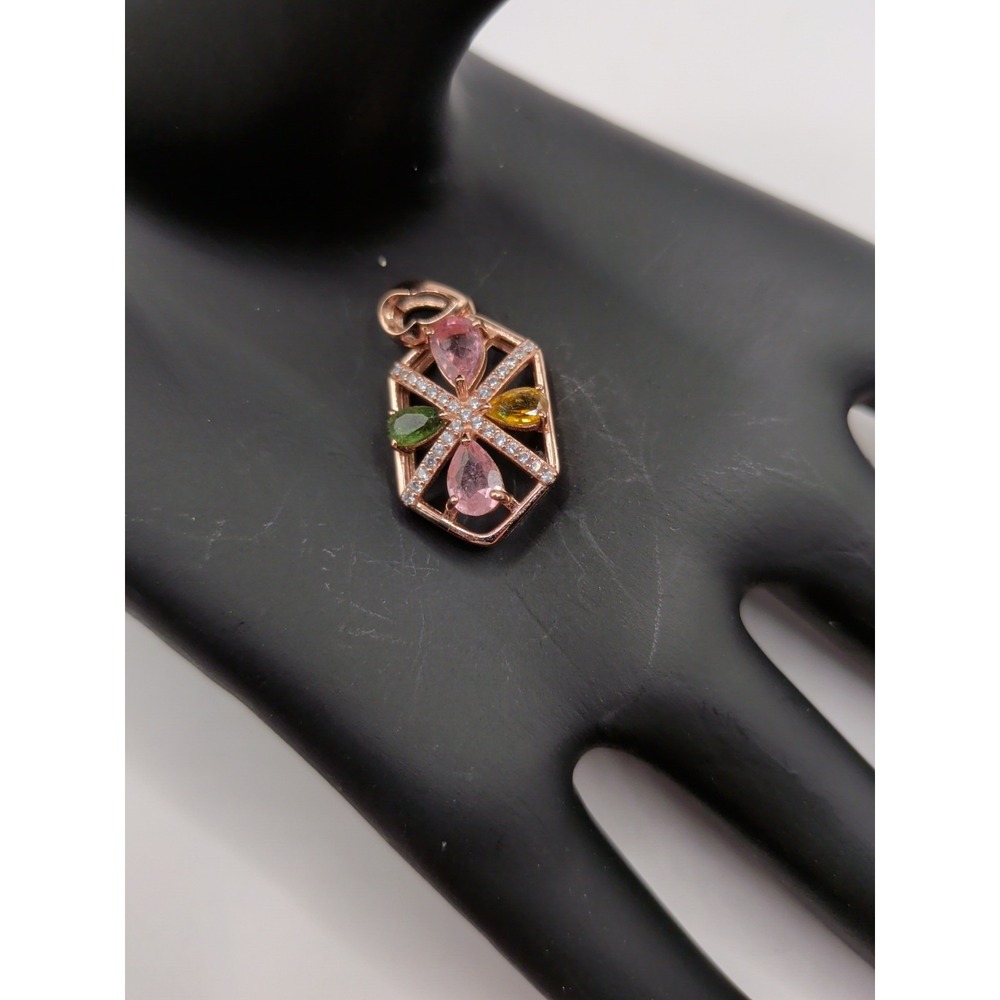 Hexagon Natural‎ Tourmaline Sterling Silver Pendant With Rose Gold Plating